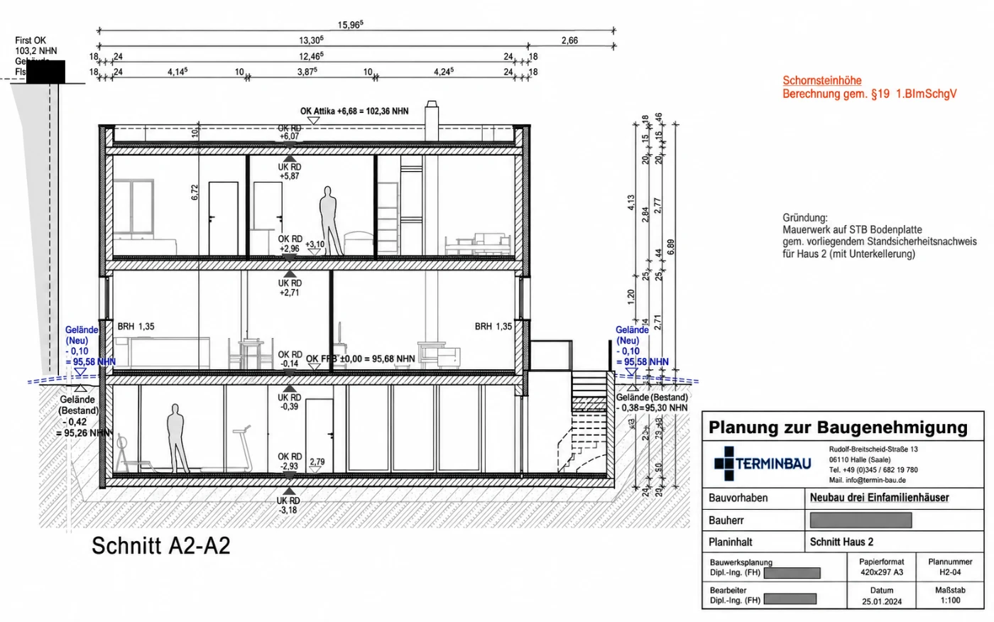 Genehmigungsplan eines Bauvorhabens der Termin-Bau GmbH